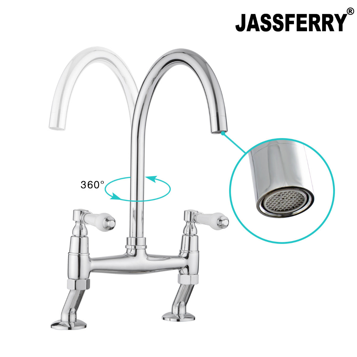 JassferryJASSFERRY Traditional Kitchen tap Mixers 2 Hole Deck Mounted Cold and Hot TapTaps