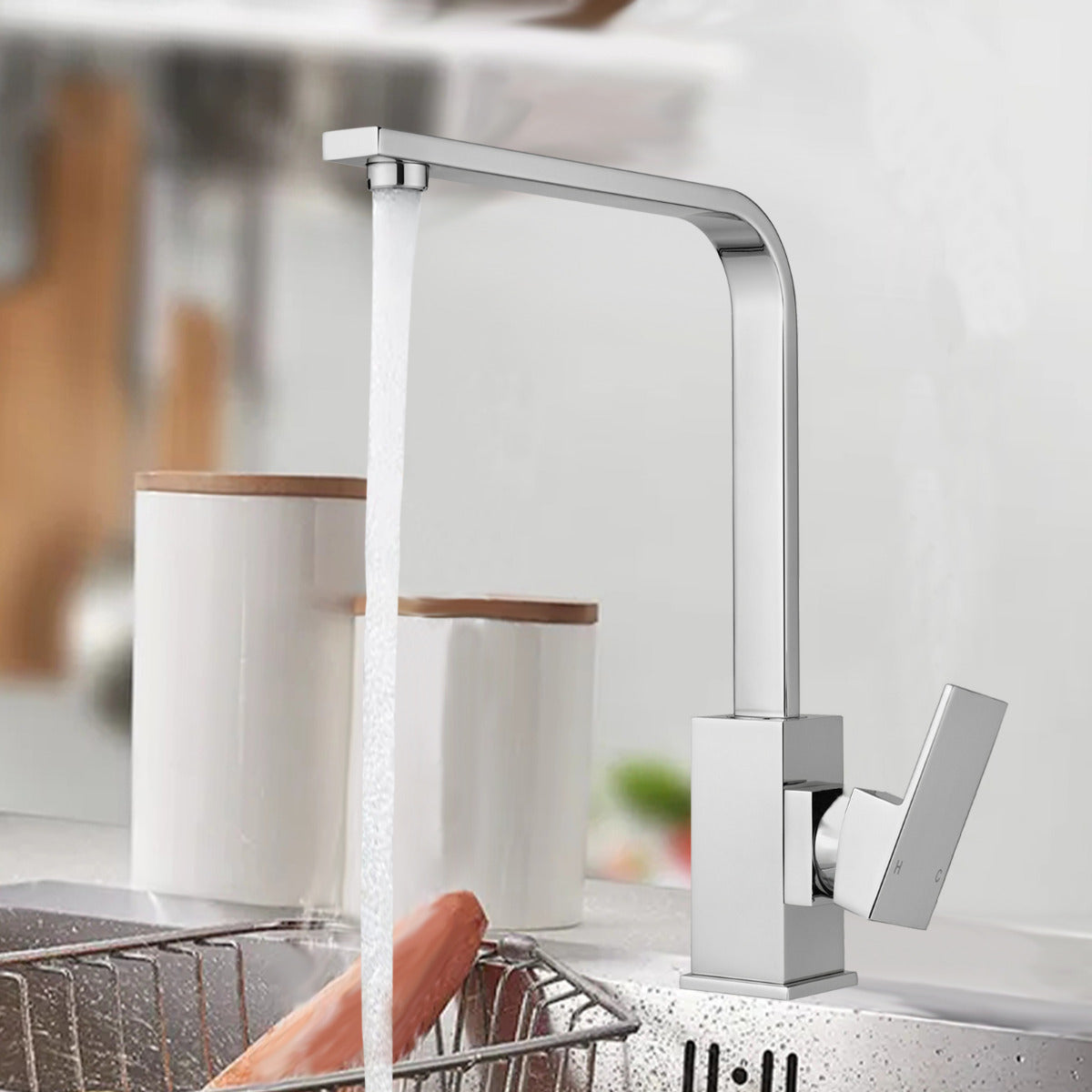 JassferryJASSFERRY Kitchen Sink Taps Mixers Square Single Lever Chrome with Swivel SpoutKitchen taps