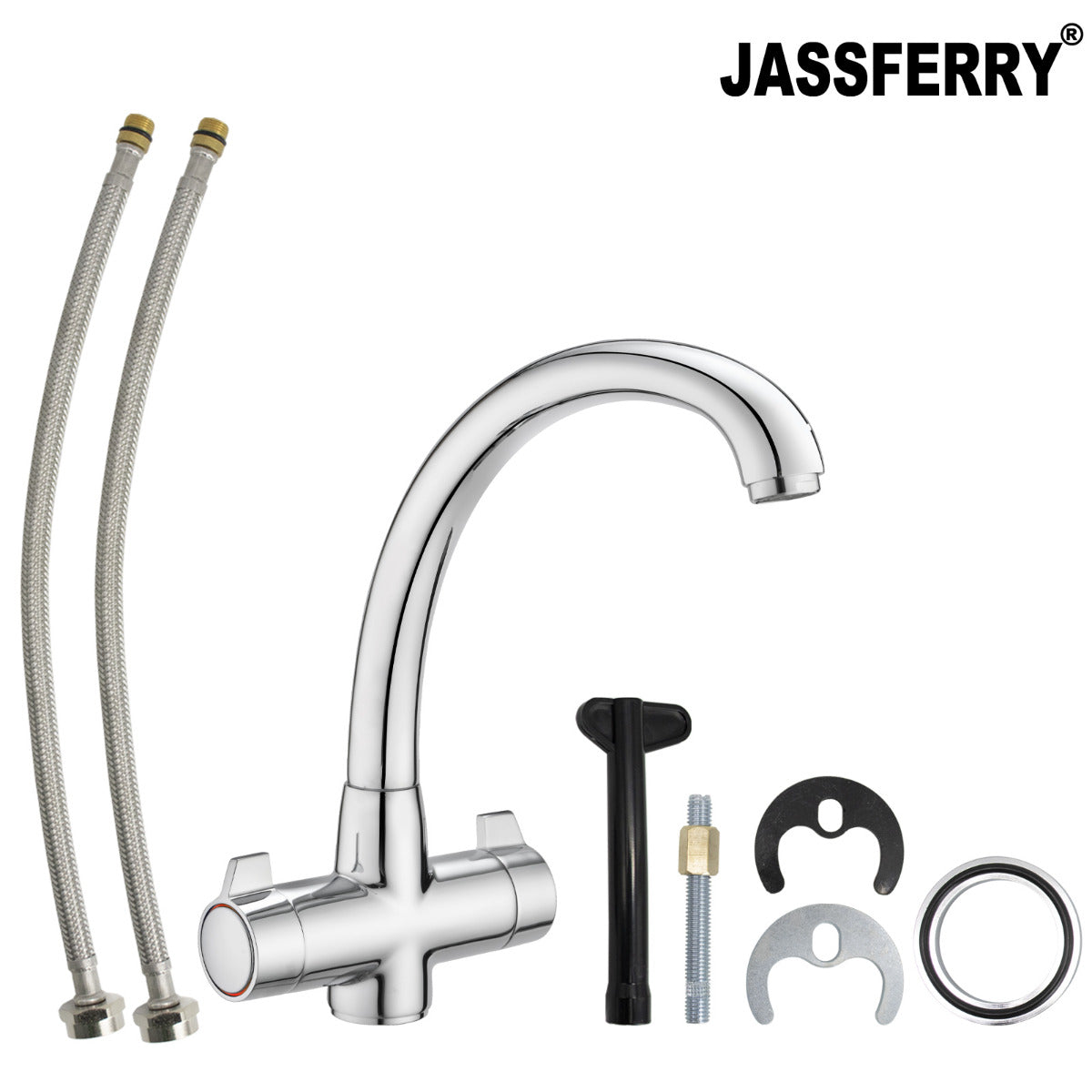 JassferryJASSFERRY New Mono Kitchen Mixer Taps Swivel Spout Dual Lever Polished ChromeTaps