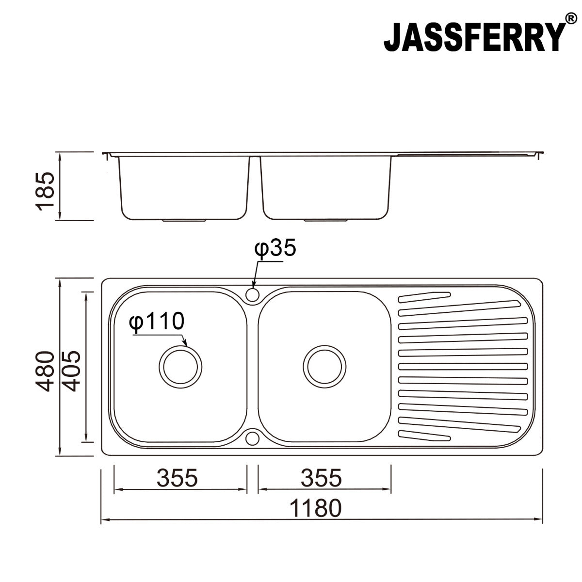 JassferryJASSFERRY Stainless Steel Kitchen Sink Inset Double Bowl Reversible DrainerKitchen Sinks