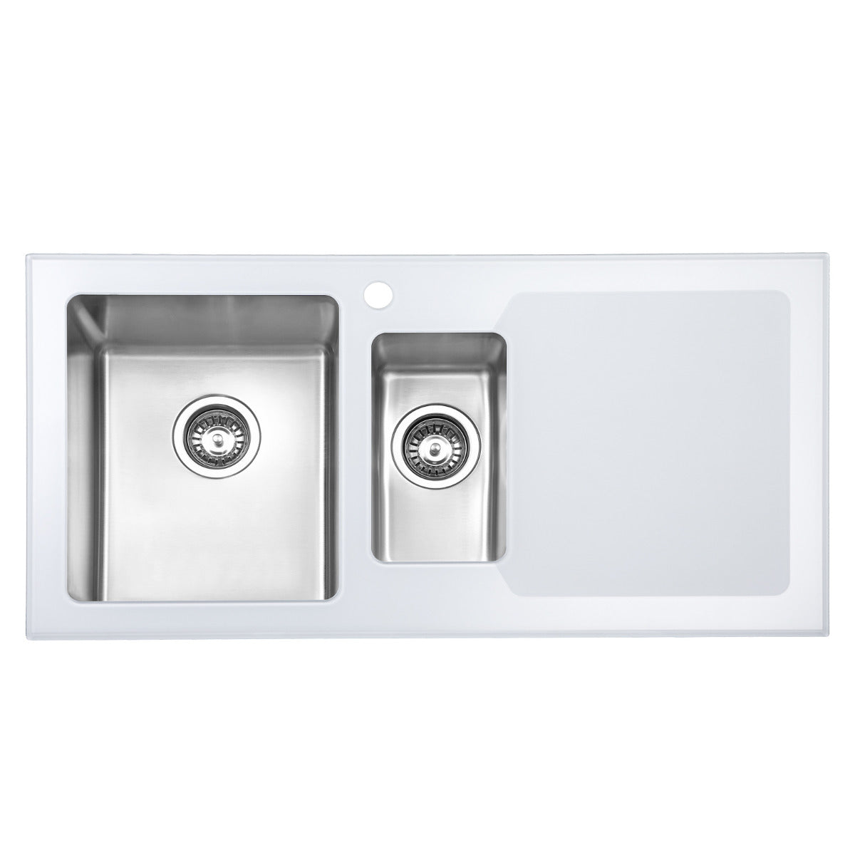JassferryJASSFERRY White Glass Top Kitchen Sink Stainless Steel 1.5 Bowl Righthand DrainerKitchen Sinks