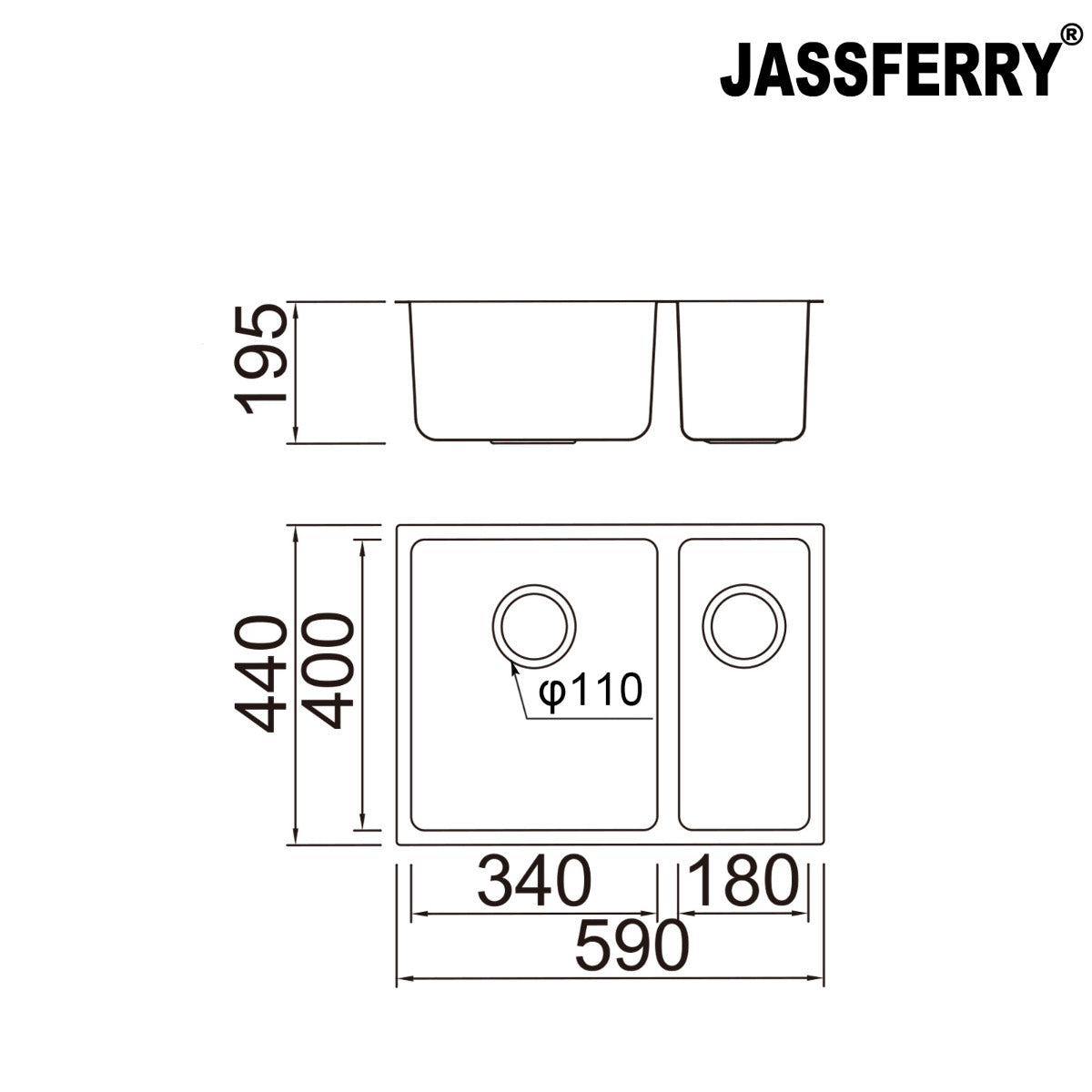 JassferryJASSFERRY Undermount Stainless Steel Kitchen Sink 1.5 Bowl Righthand Half BowlKitchen Sinks