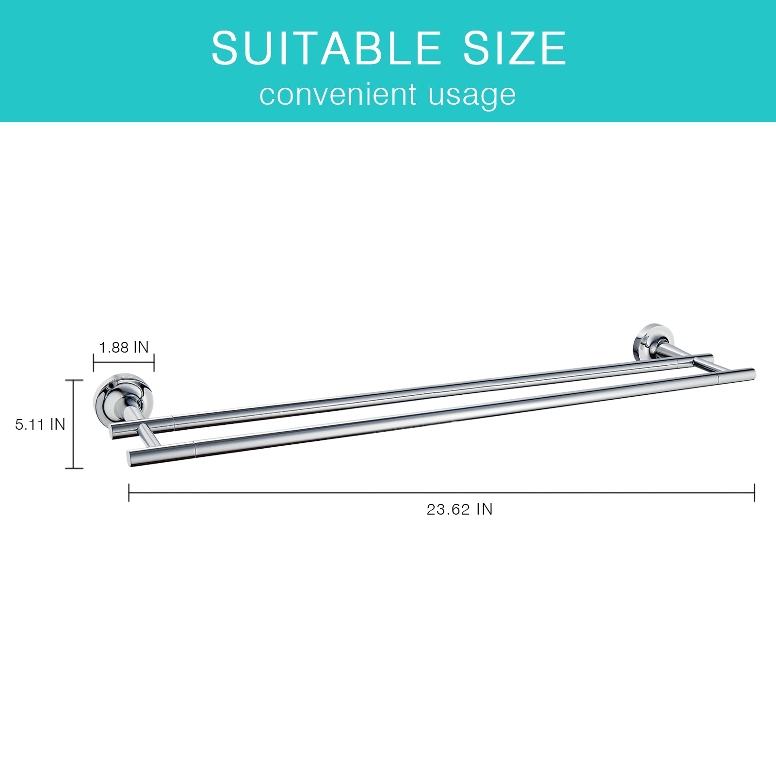 JASSFERRY 600 Double Towel Rail Wall Mounted Dual Rod Towel Bar Polished Chrome -6511