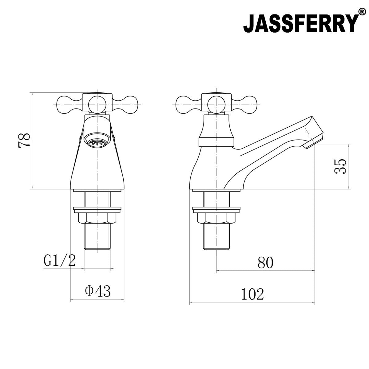 JassferryJASSFERRY New Traditional Twin Basin Hot & Cold Taps Bath Sink Cross HandleBasin Taps