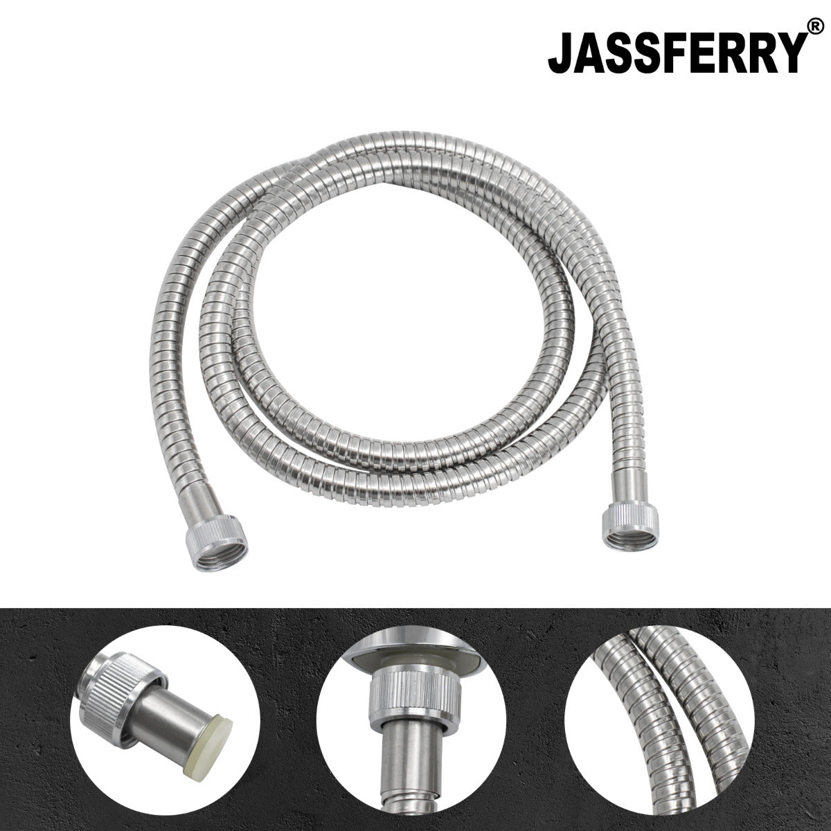 JassferryJASSFERRY New 1.5M Stainless Steel Flexible Bath Shower Head Hose Pipe ChromeShower Heads