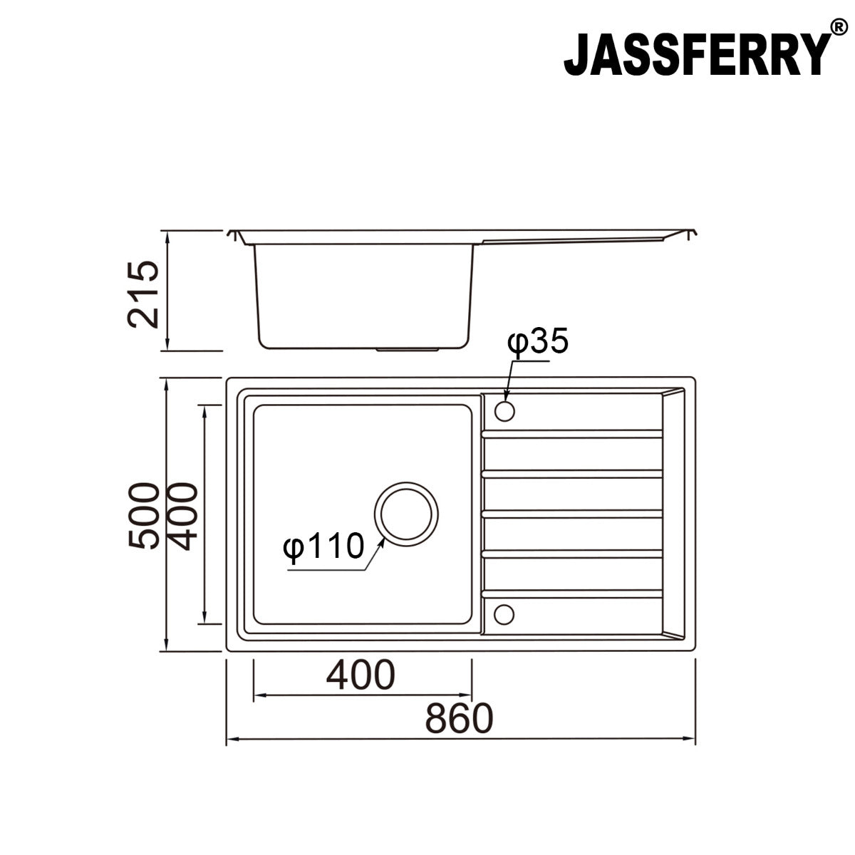 JassferryJASSFERRY Welding Stainless Steel Kitchen Sink Single 1 Bowl Reversible DrainerKitchen Sinks