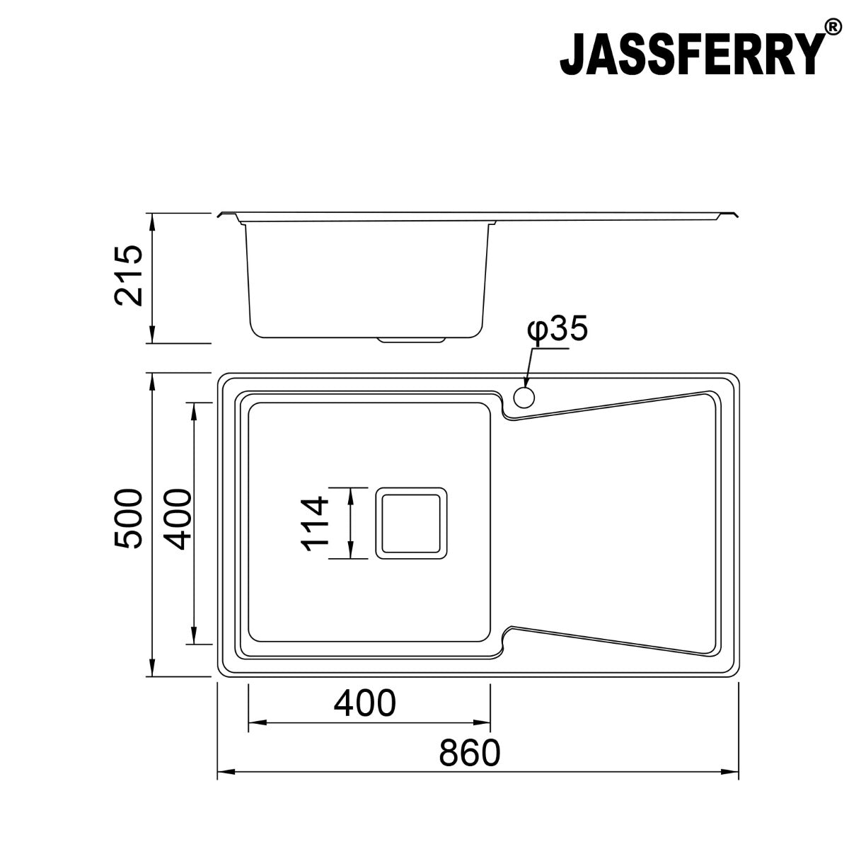 JassferryJASSFERRY Brilliant Stainless Steel Kitchen Sink Single 1 Bowl Righthand Drainer - 671Kitchen Sinks