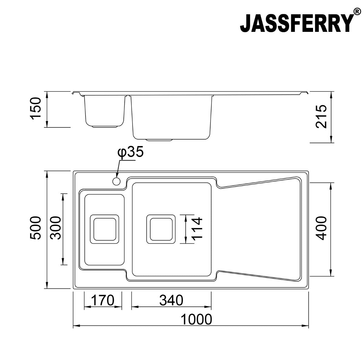 JassferryJASSFERRY Brilliant Stainless Steel Kitchen Sink One&Half Bowl Righthand DrainerKitchen Sink