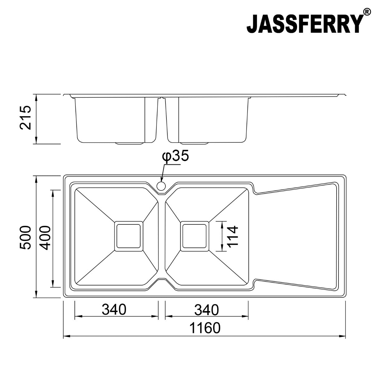 JassferryJASSFERRY Brilliant Stainless Steel Kitchen Sink Double Bowl Righthand DrainerKitchen Sinks