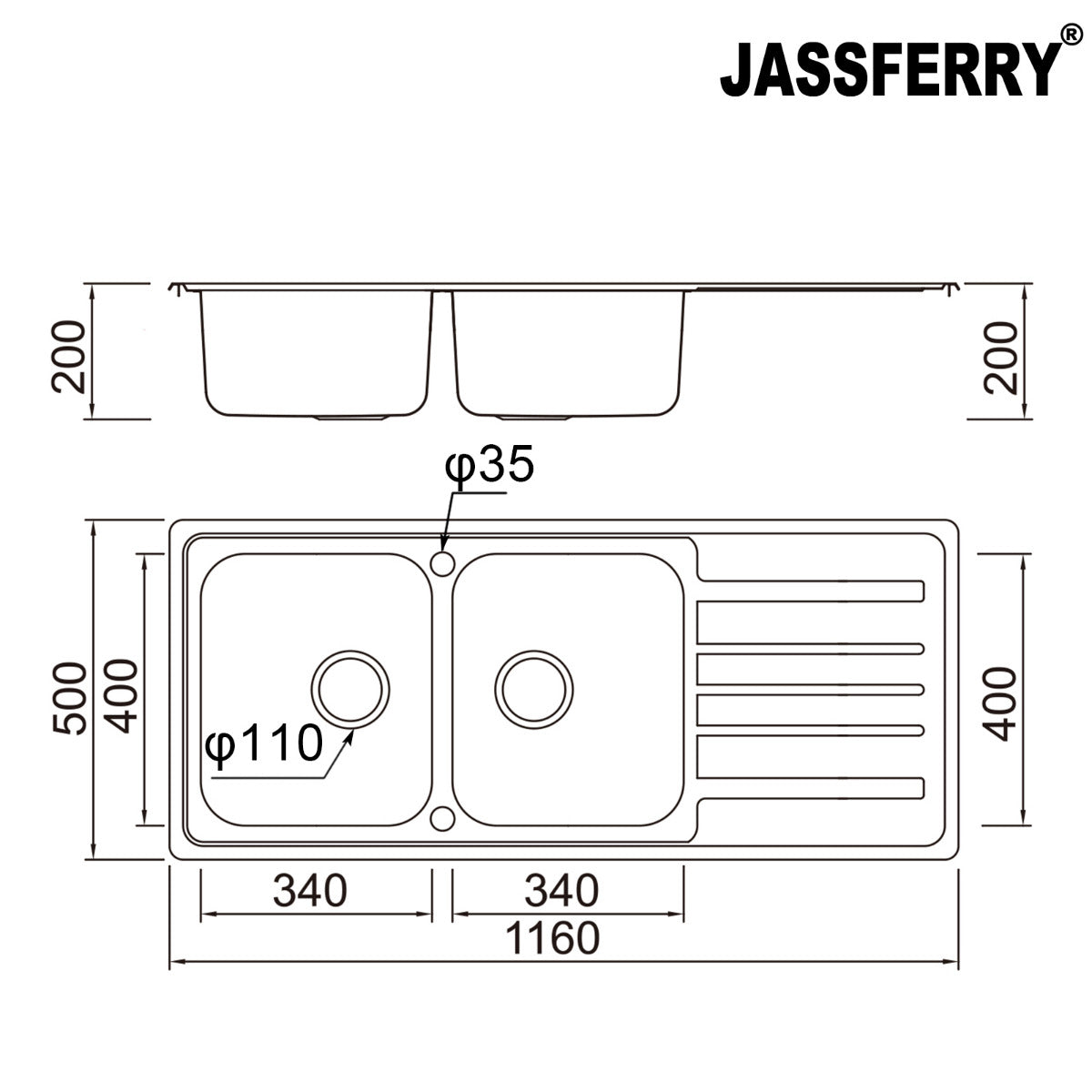 JassferryJASSFERRY Stainless Steel Kitchen Sink Inset Double Bowl Reversible DrainerKitchen Sinks