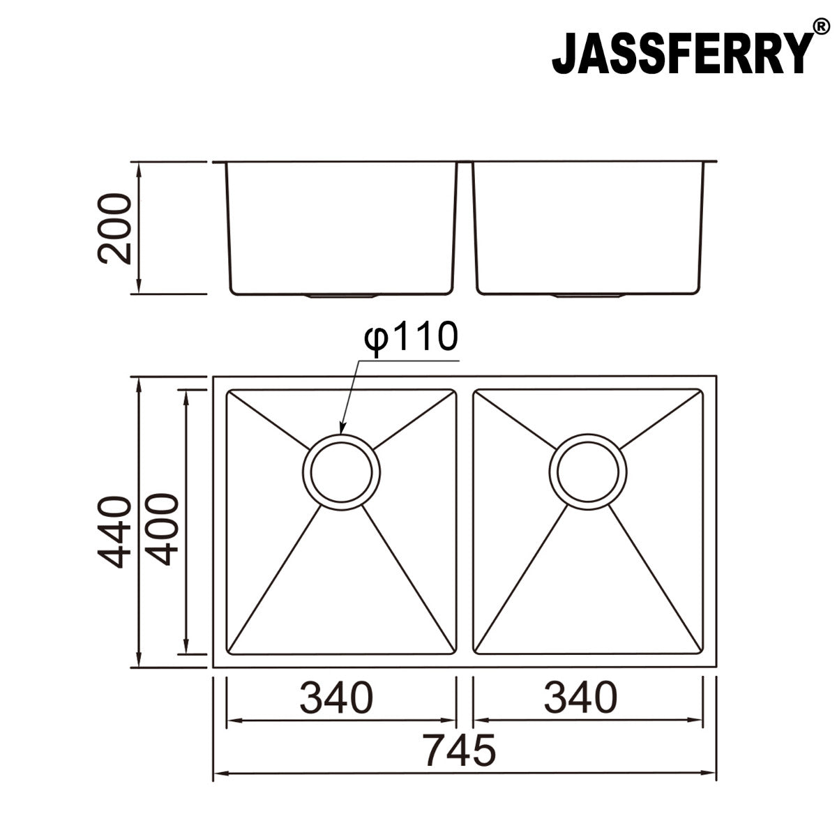 JassferryJASSFERRY Undermount Stainless Steel Kitchen Sink Handcrafted Double BowlKitchen Sinks