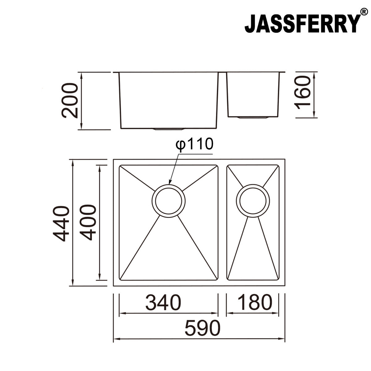 JassferryJASSFERRY Undermount Stainless Steel Kitchen Sink 1.5 Bowl Righthand HalfKitchen Sinks
