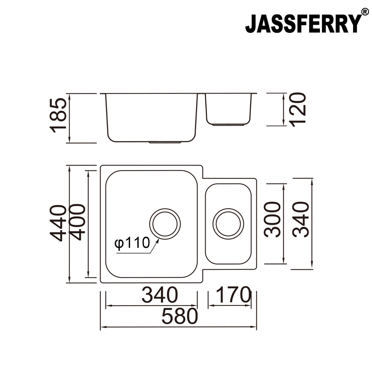 JassferryJASSFERRY Undermount Stainless Steel Kitchen Sink 1.5 Bowl Righthand Half - 984Kitchen Sinks