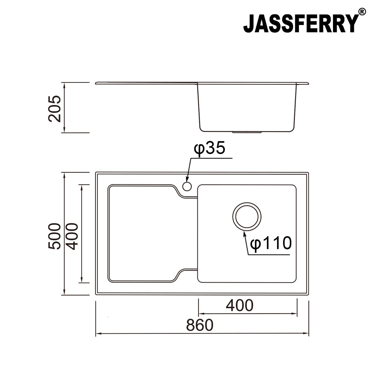 JassferryJASSFERRY White Glass Top Kitchen Sink 1 Stainless Steel Bowl Lefthand DrainerKitchen Sinks