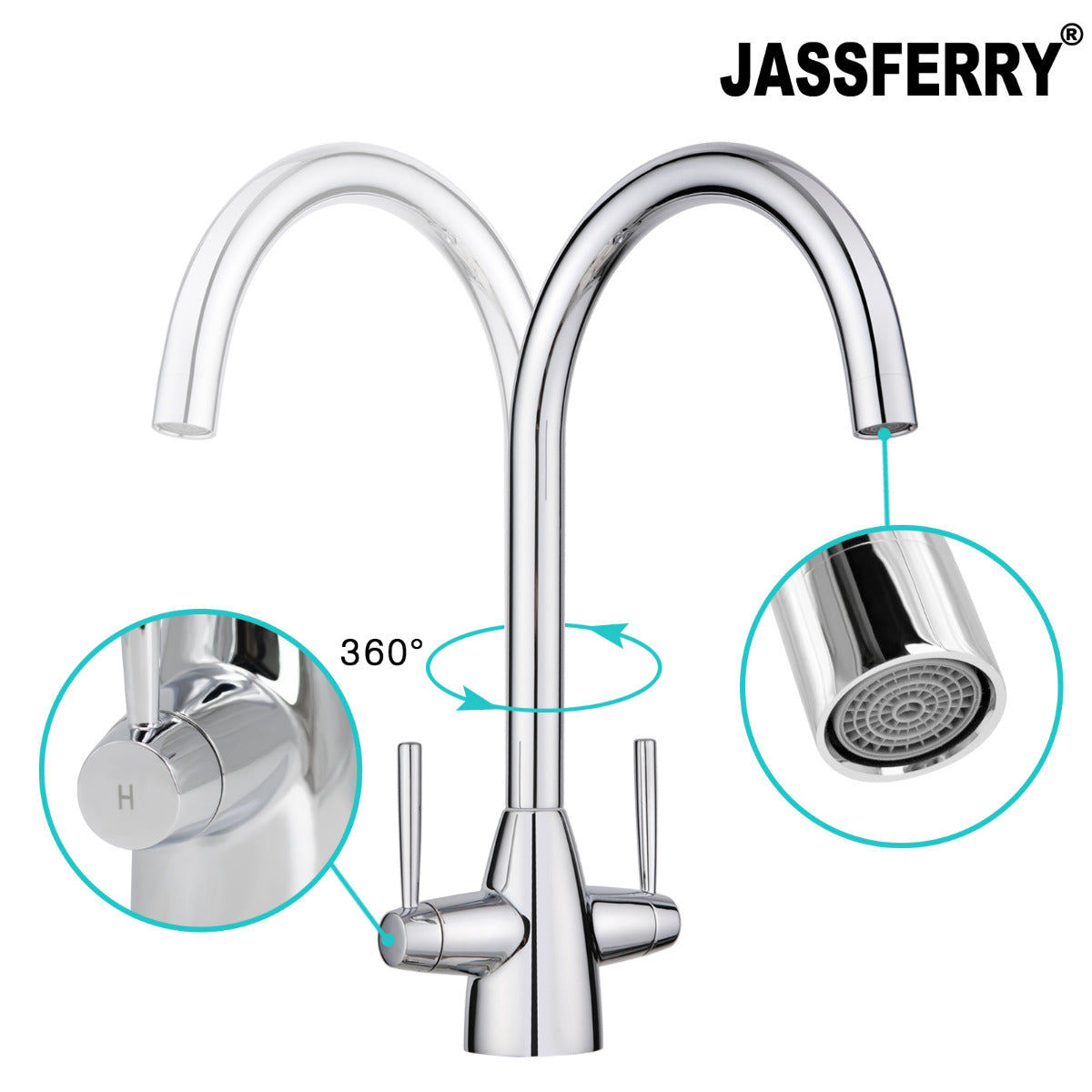 JassferryJASSFERRY New Monobloc Mixer Taps Double Lever Kitchen Sink Polished ChromeTaps