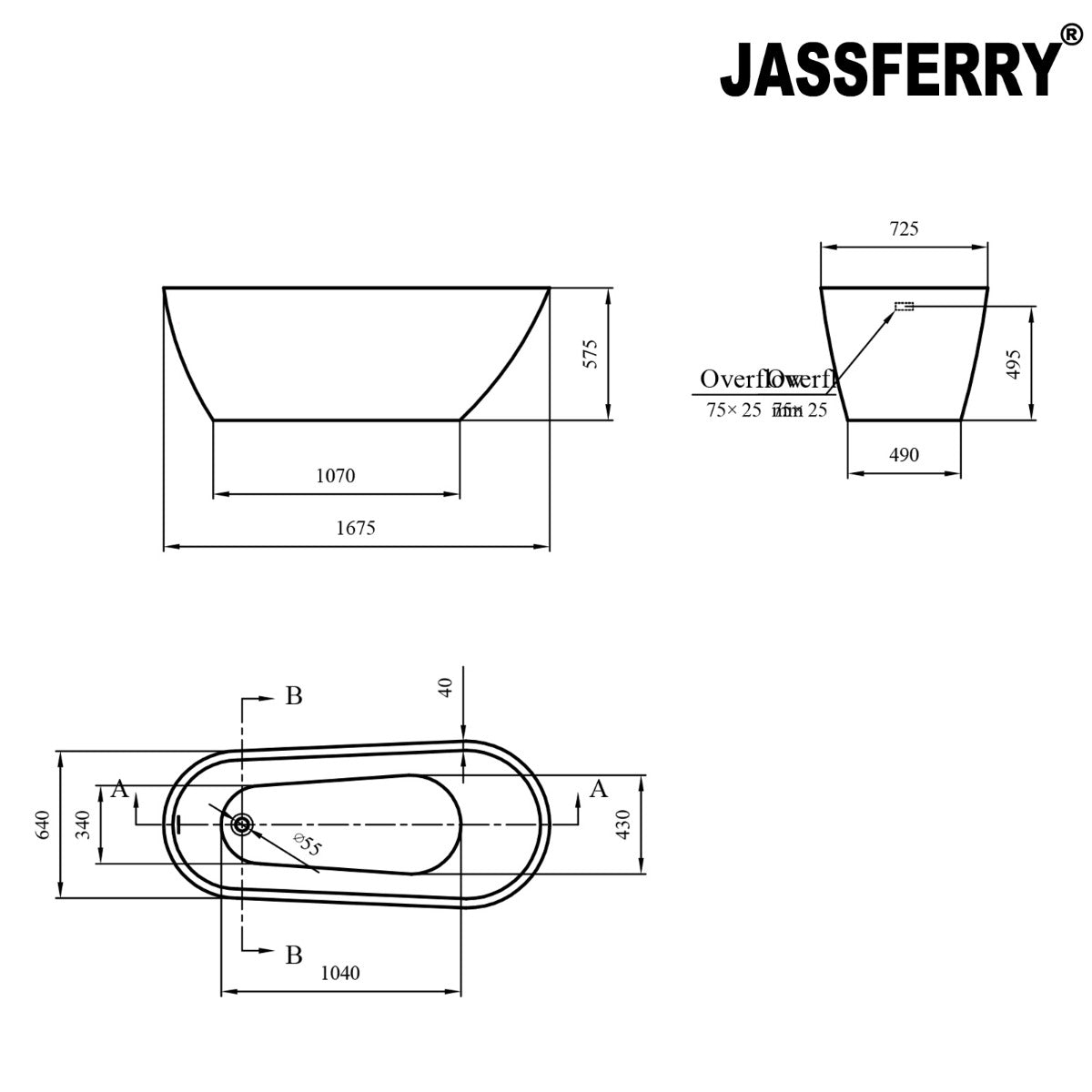 JassferryJASSFERRY Modern Design Rectangular Freestanding Bathtub Soaking Baths WhiteBathtubs