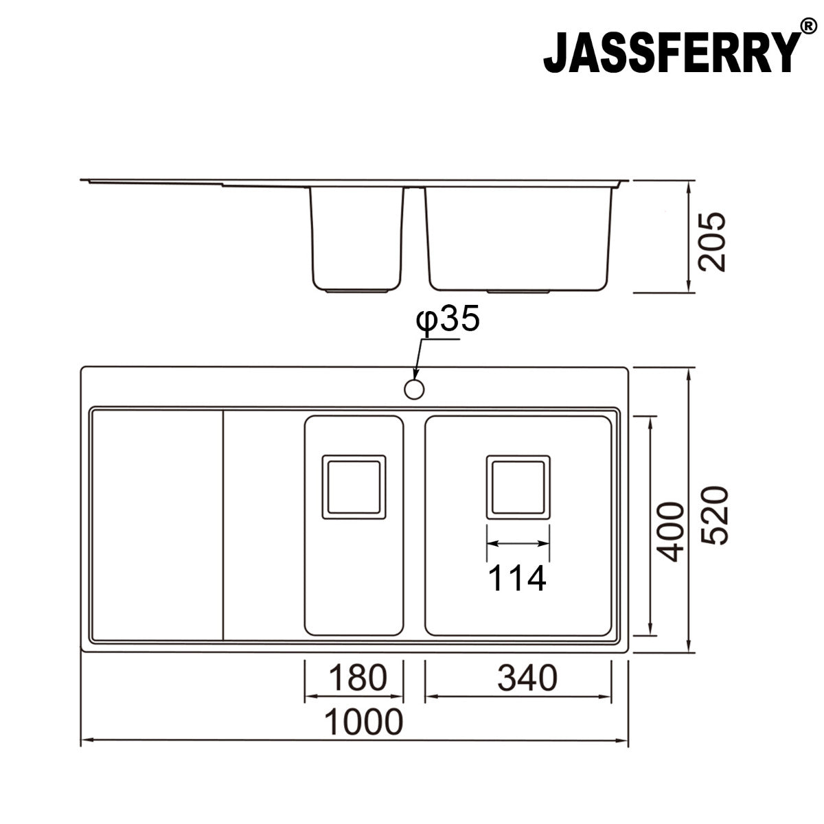JassferryJASSFERRY Brilliant Stainless Steel Kitchen Sink One&Half Bowl Left hand DrainerKitchen Sink