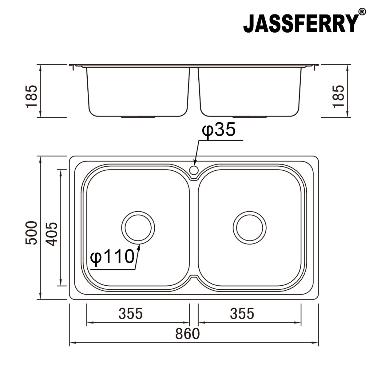 JassferryJASSFERRY Stainless Steel Kitchen Sink Inset 2 Double Bowl No DrainerKitchen Sinks