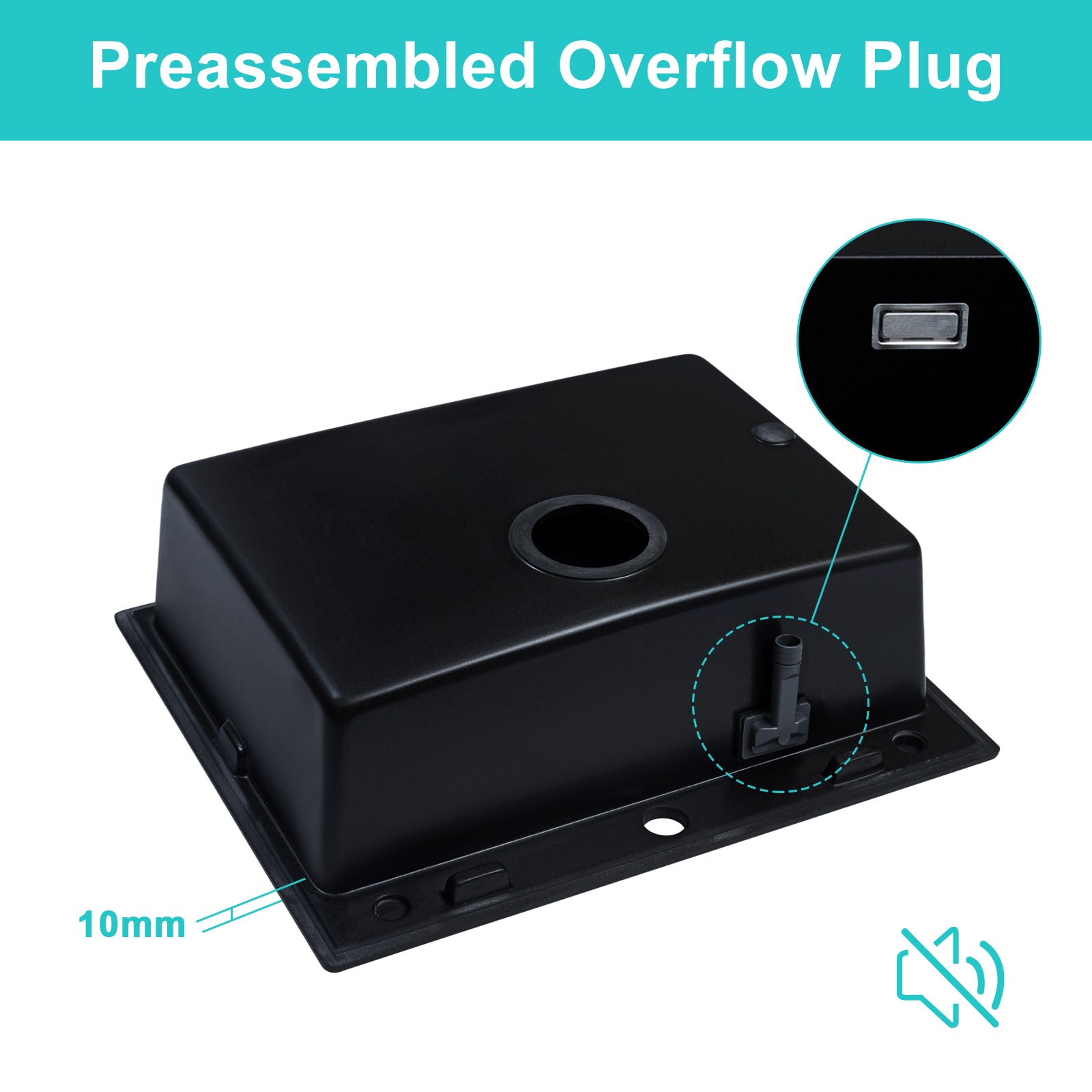 JASSFERRY Black Composite Kitchen Sink Drop-in Deep Single Bowl with Waste -6151