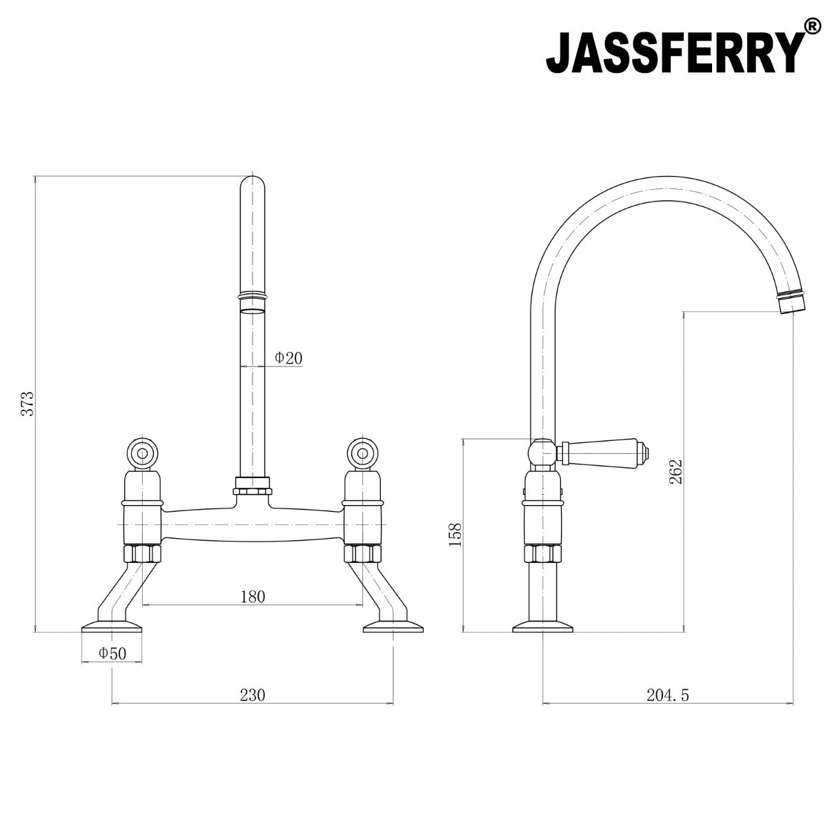 JassferryJASSFERRY 2 Hole Kitchen Mixer tap Chrome with Swivel Spout Bridge TapKitchen taps