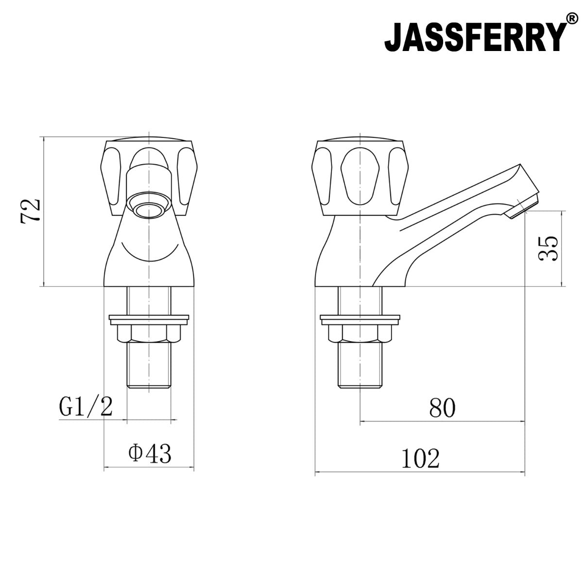JassferryJASSFERRY New Pair of Basin Tap Hot and Cold Water Knob Handles 1/2" Bath FaucetBasin Taps