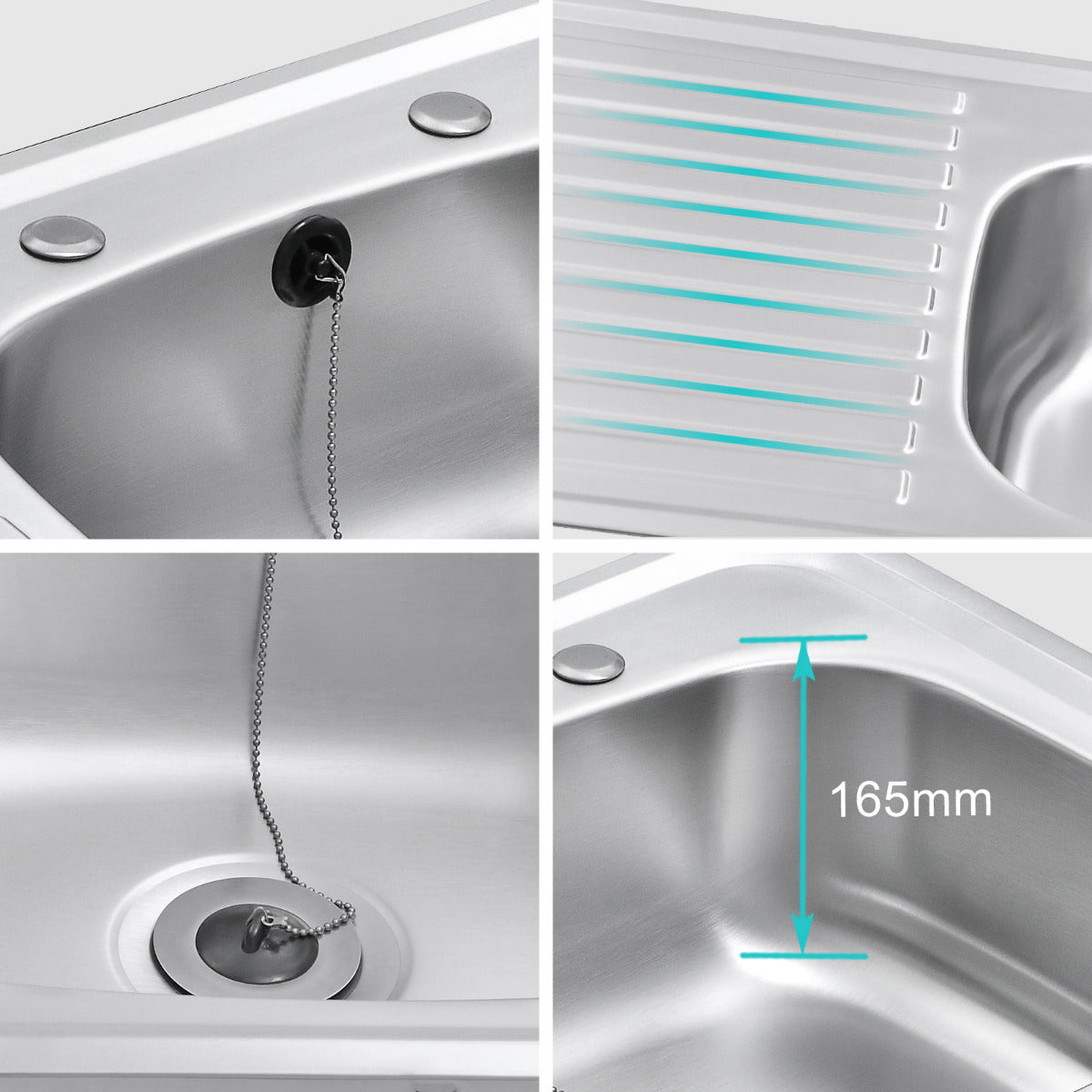 JassferryJASSFERRY Two Tap Holes Stainless Steel Kitchen Sink 1 Bowl Lefthand DrainerKitchen Sinks