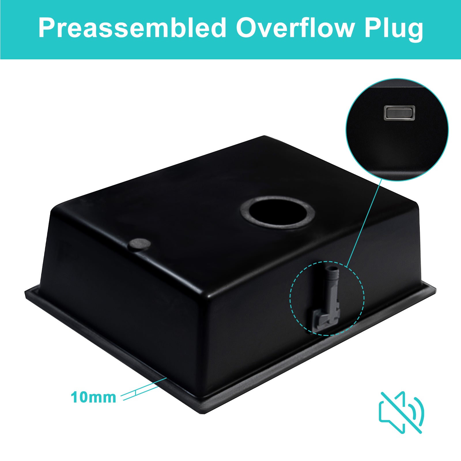 JASSFERRY Black Composite Kitchen Sink Undermount Single Bowl with Waste -575