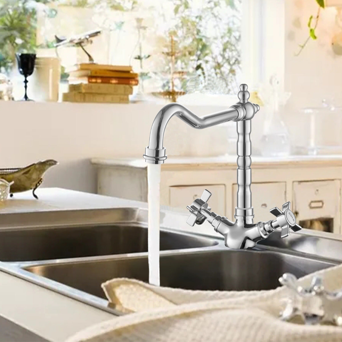 JassferryJASSFERRY New Monobloc Kitchen Sink Mixer Tap Swivel Spout French Cross HandlesKitchen taps