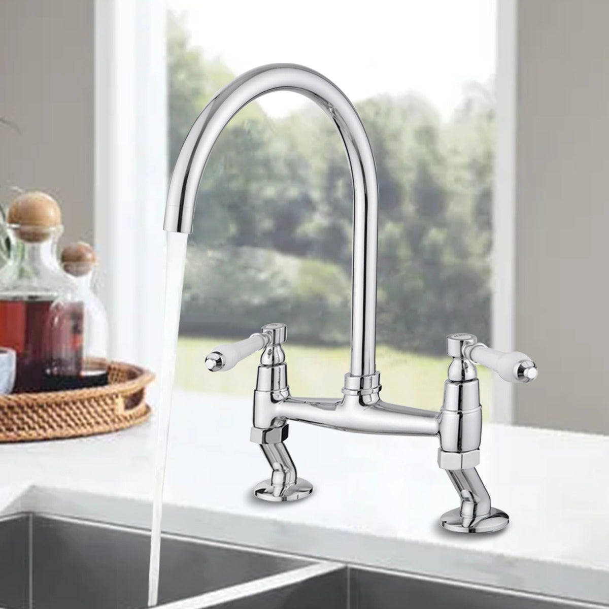JassferryJASSFERRY Traditional Kitchen tap Mixers 2 Hole Deck Mounted Cold and Hot TapTaps