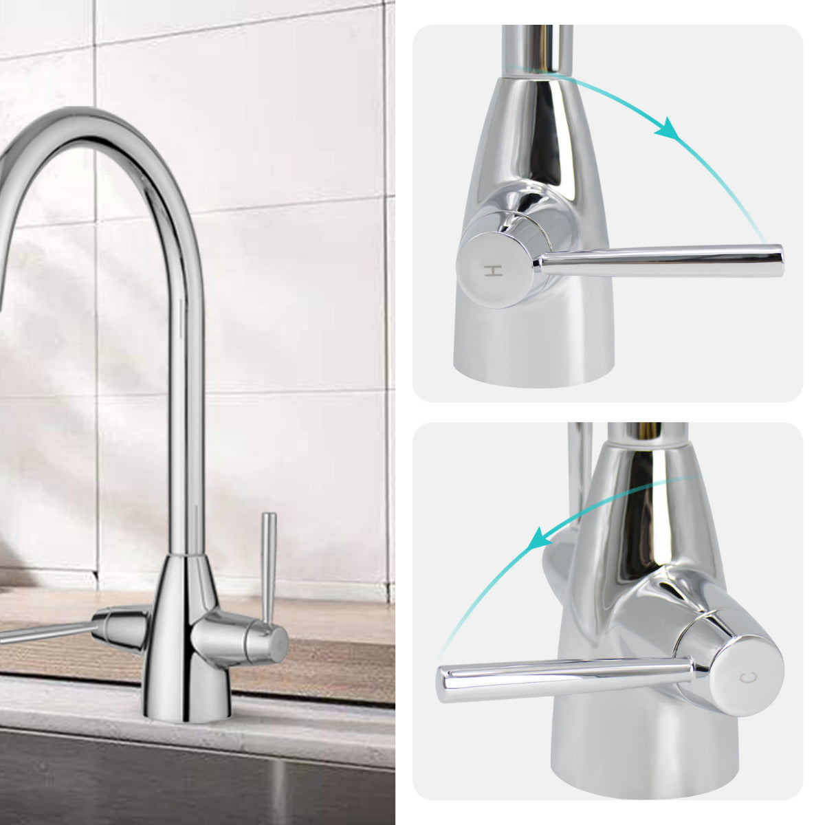 JassferryJASSFERRY New Monobloc Mixer Taps Double Lever Kitchen Sink Polished ChromeTaps