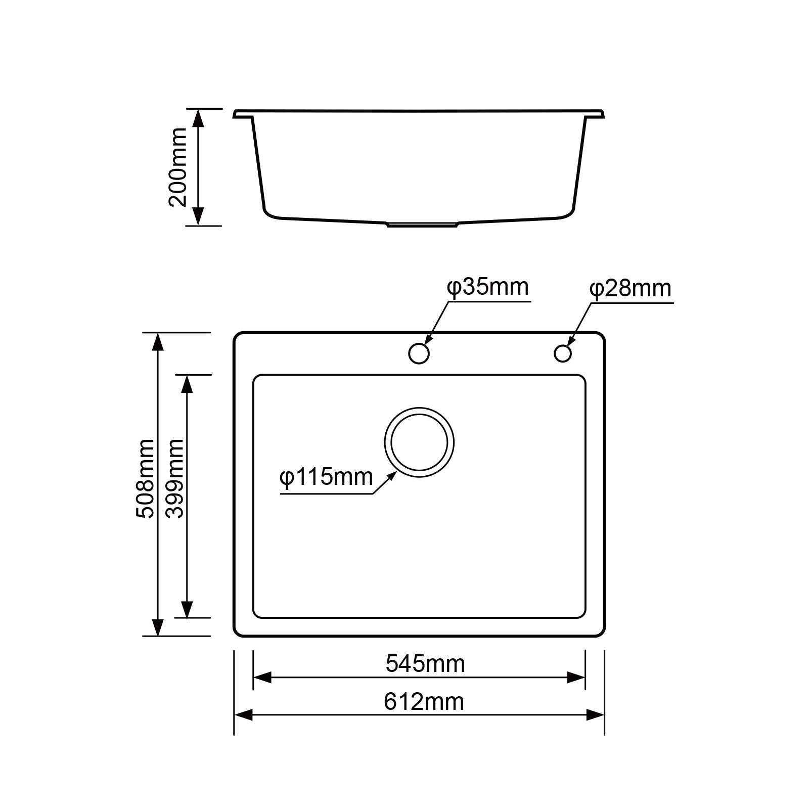 JASSFERRY Black Composite Kitchen Sink Drop-in Deep Single Bowl with Waste -6151
