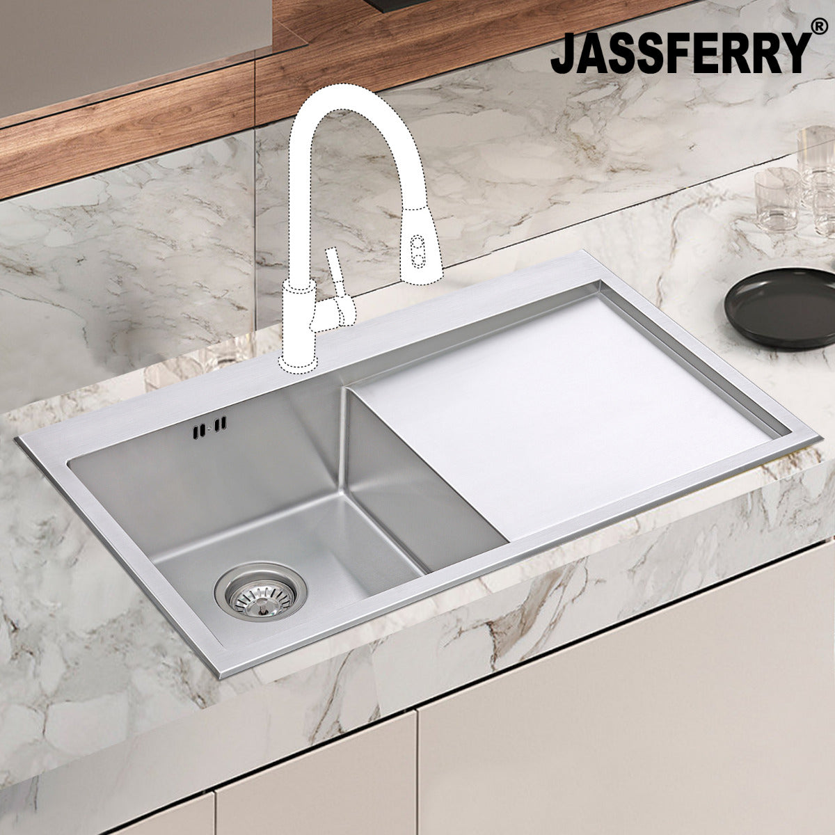 JassferryJASSFERRY Handcrafted Stainless Steel Kitchen Sink Inset 1 Bowl Righthand DrainerKitchen Sinks