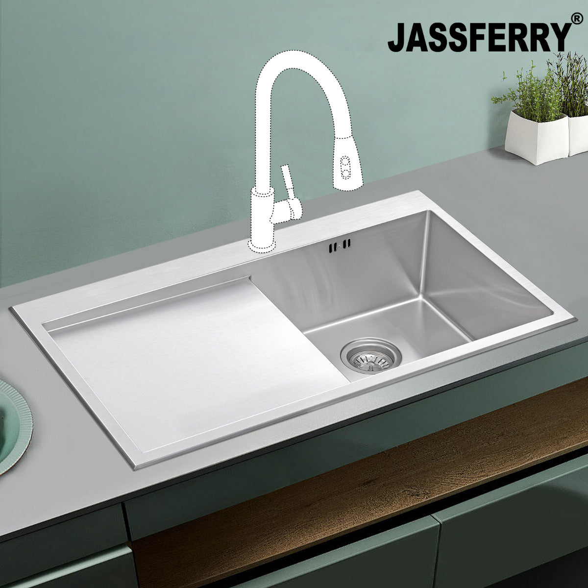JassferryJASSFERRY Handcrafted Stainless Steel Kitchen Sink Inset 1 Bowl Lefthand DrainerKitchen Sinks
