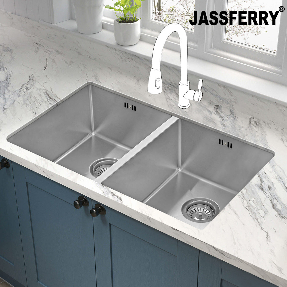 JassferryJASSFERRY Undermount Stainless Steel Kitchen Sink Handcrafted Double BowlKitchen Sinks