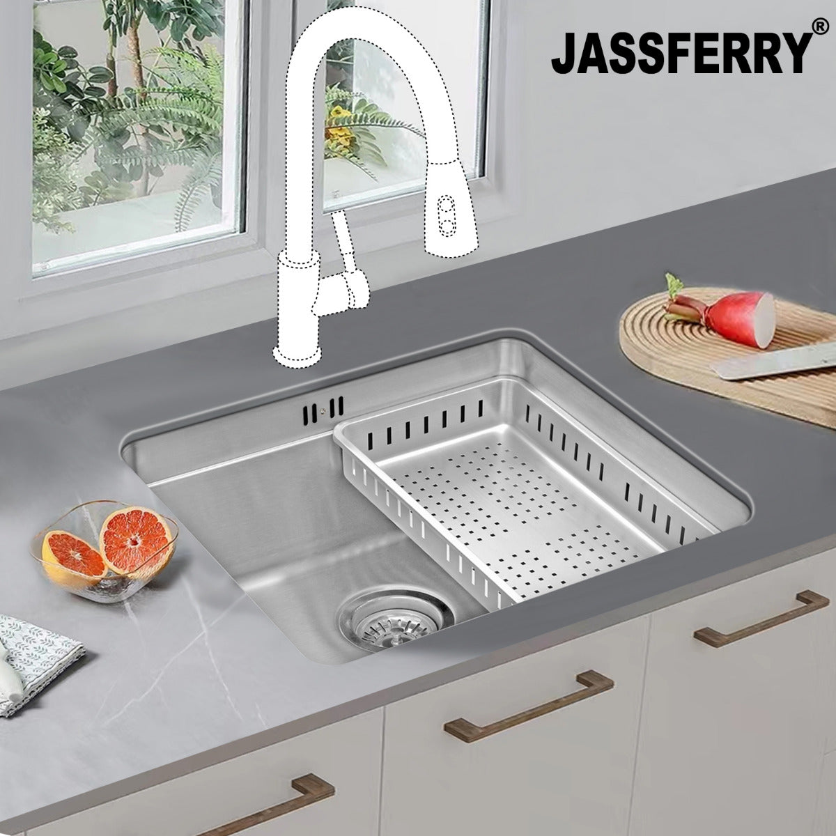 JassferryJASSFERRY Undermount Stainless Steel Kitchen Sink 1 Bowl Dish Drainer RackKitchen Sinks