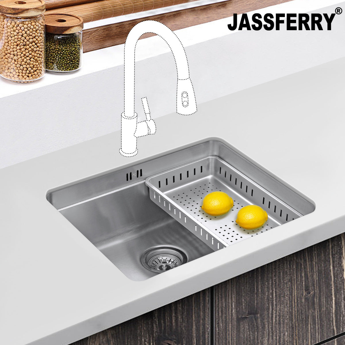 JassferryJASSFERRY Undermount Stainless Steel Kitchen Sink 1 Bowl Dish Drainer Rack - 799Kitchen Sinks