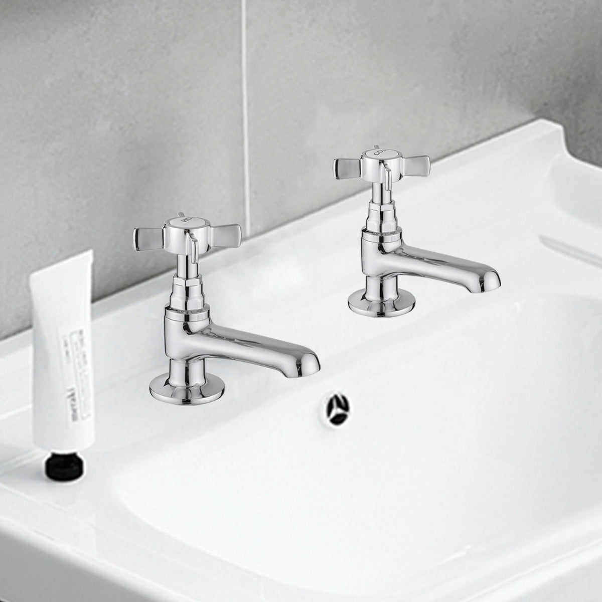 JassferryJASSFERRY New Pair of Basin Taps Hot and Cold Water Bathroom Sink Cross HandleBasin Taps