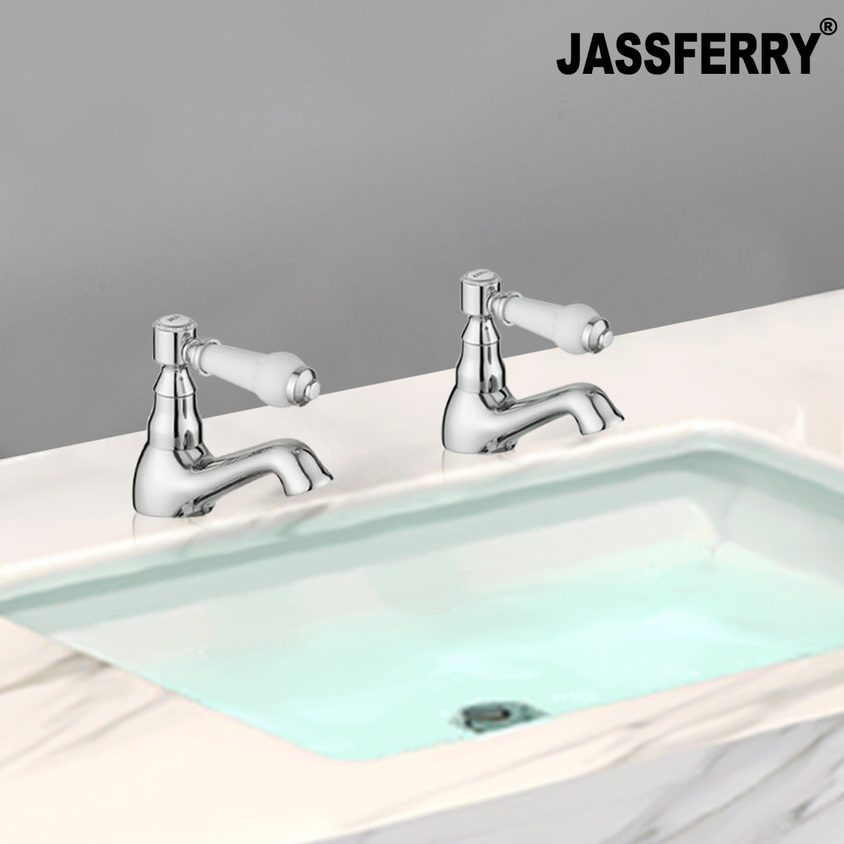 JassferryJASSFERRY Pair of Basin Taps Hot and Cold Water Bathroom 1/4 Turn Ceramic HandleBasin Taps