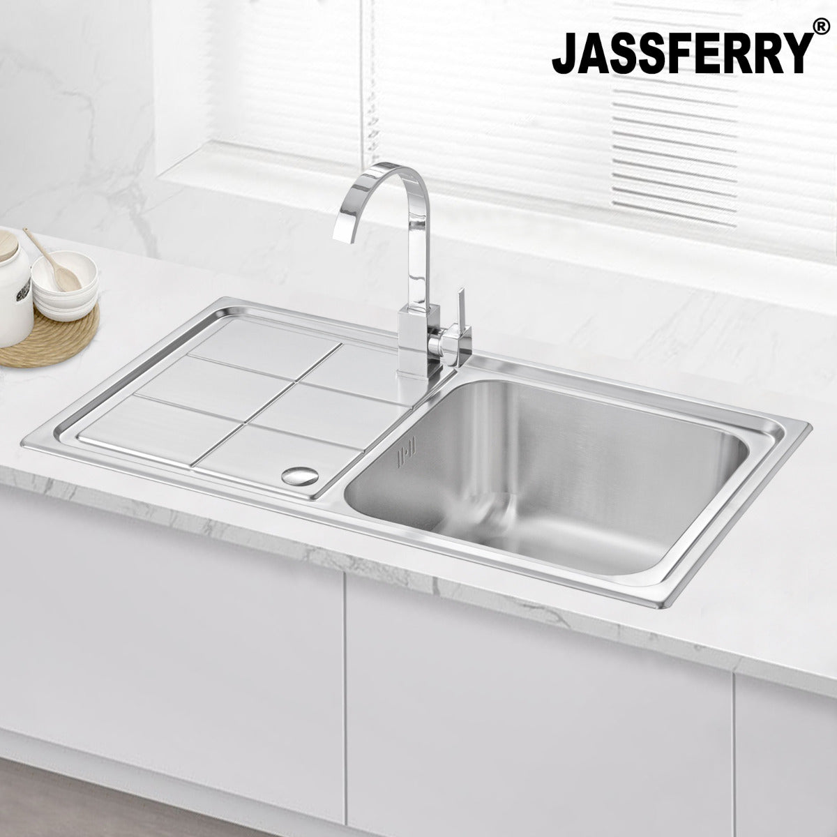 JassferryJASSFERRY Stainless Steel Kitchen Sink Single 1 Bowl Reversible Rectangle DrainerKitchen Sinks