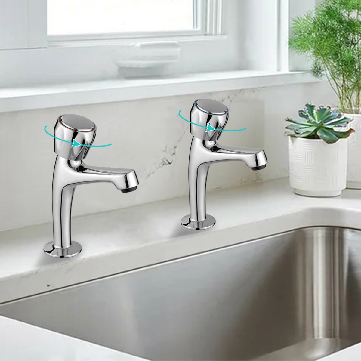 JassferryJASSFERRY Pair of Basin Taps Hot & Cold Water Bath Knob Handle High Neck ChromeBasin Taps