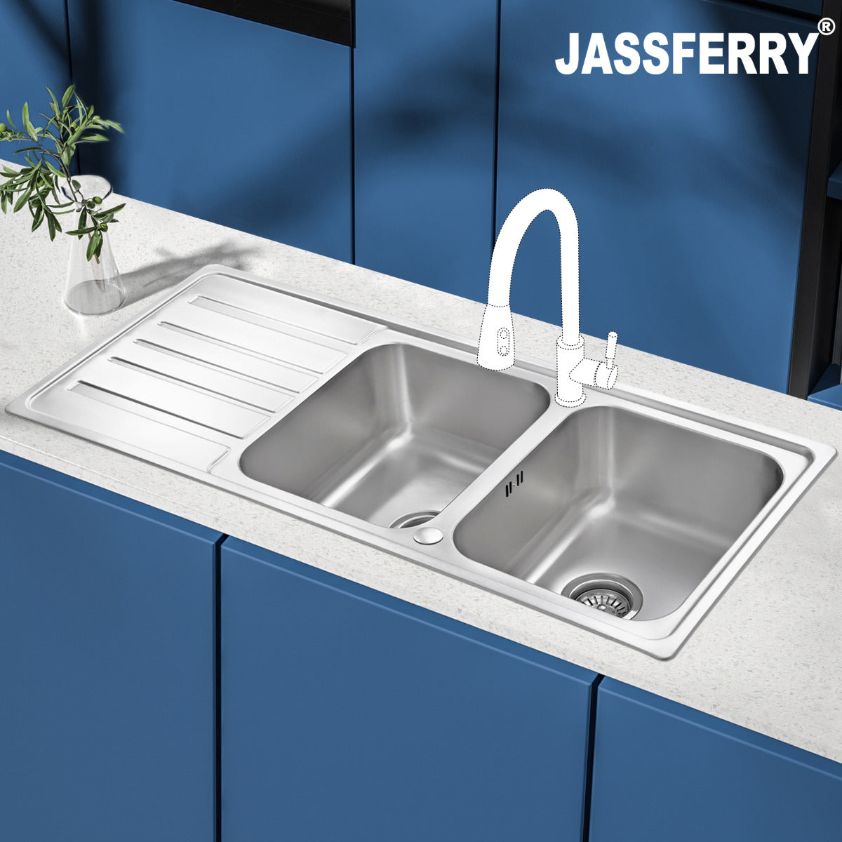 JassferryJASSFERRY Stainless Steel Kitchen Sink Inset Double Bowl Reversible DrainerKitchen Sinks