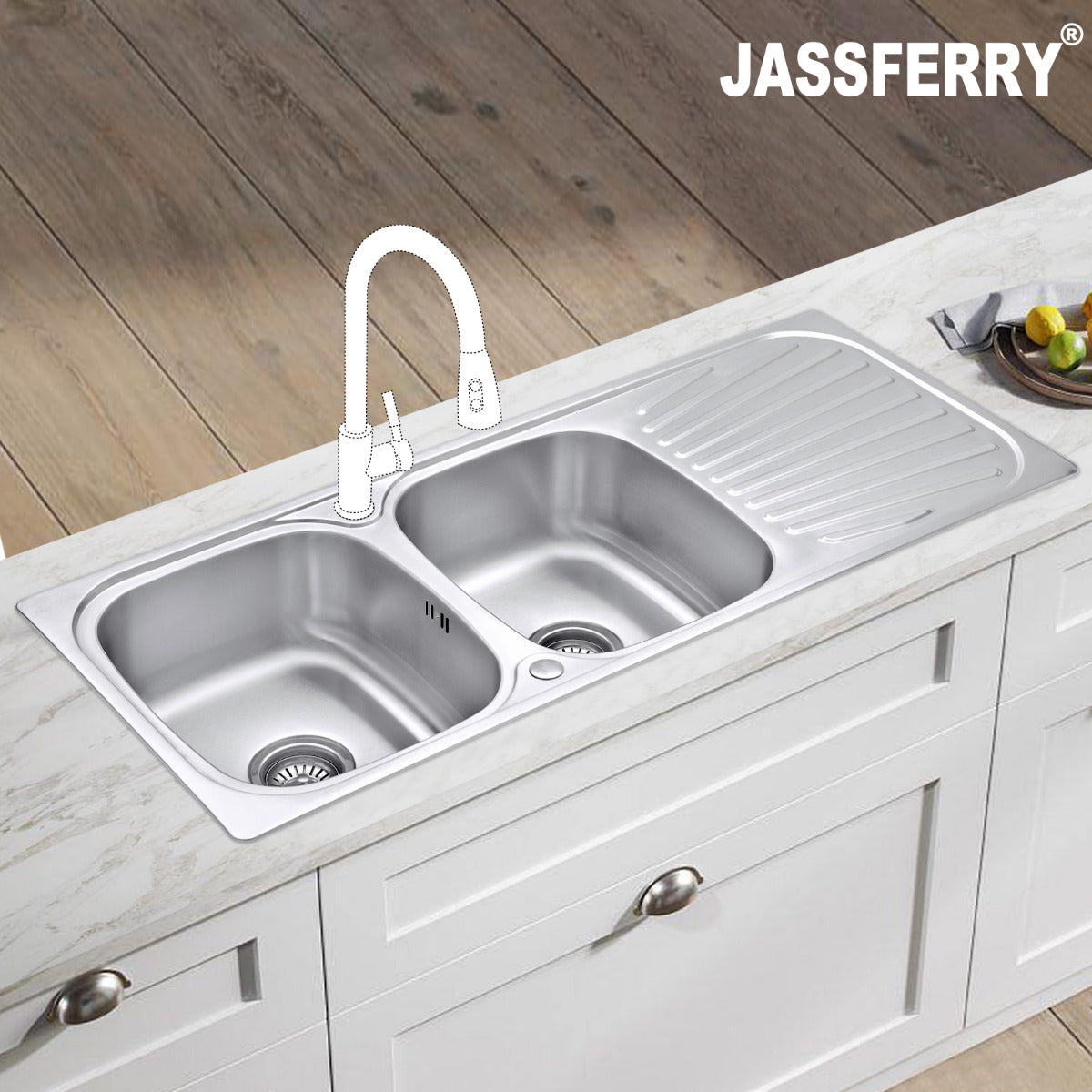 JassferryJASSFERRY Stainless Steel Kitchen Sink Inset Double Bowl Reversible DrainerKitchen Sinks