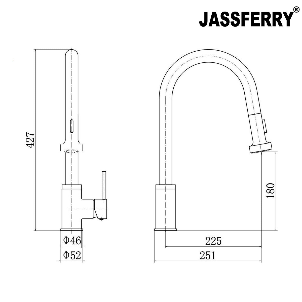 JassferryJASSFERRY Kitchen Sink Mixer Tap Pull Down Sprayer Pull Out Single Lever FaucetKitchen taps