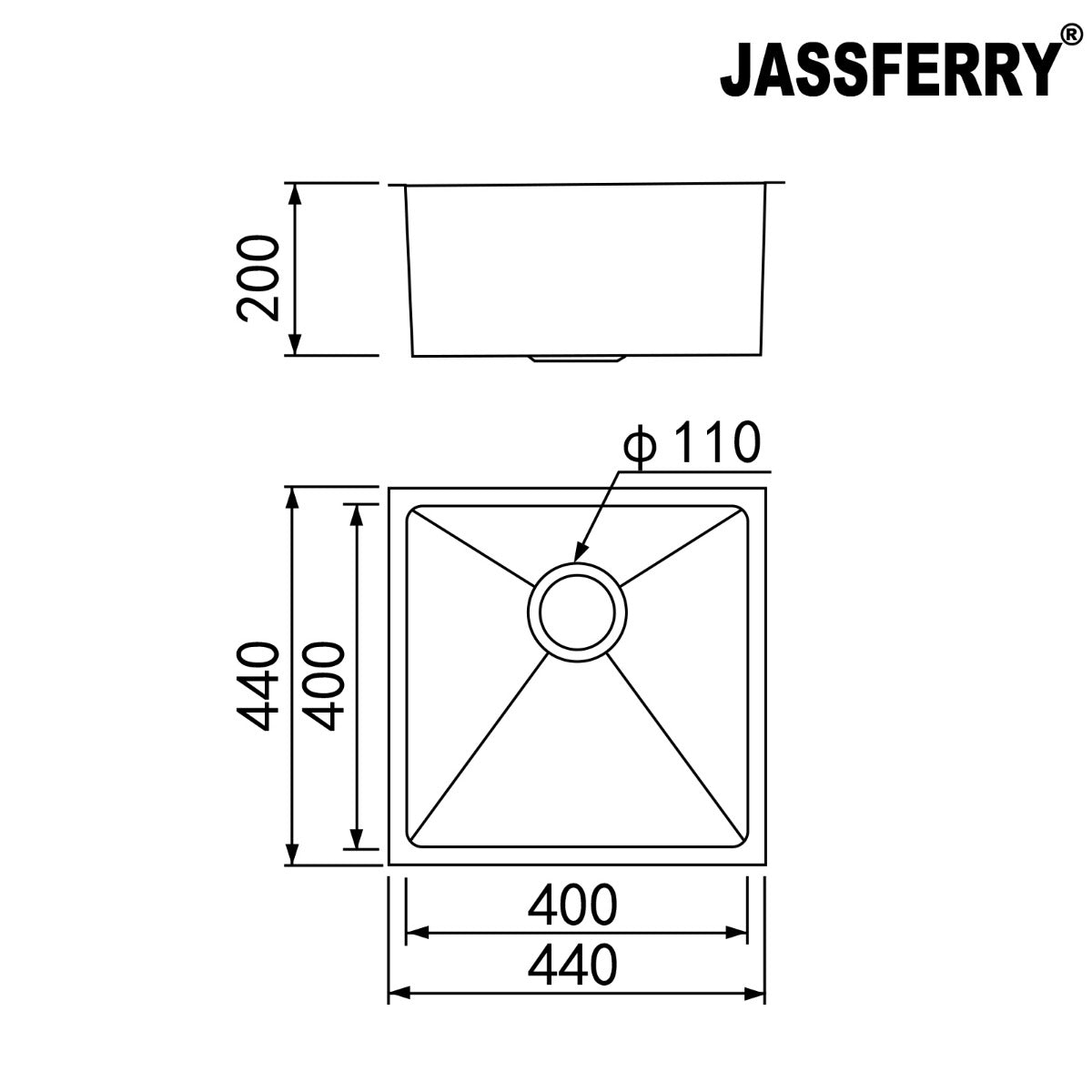 JassferryJASSFERRY 440 x 440 Undermount Stainless Steel Kitchen Sink Handmade 1 Bowl - 783Kitchen Sinks