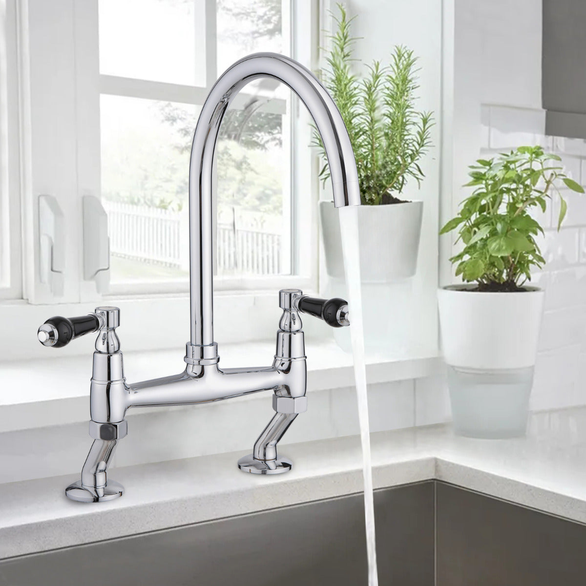 JassferryJASSFERRY 2 Hole Kitchen Mixer tap Chrome with Swivel Spout Bridge TapKitchen taps
