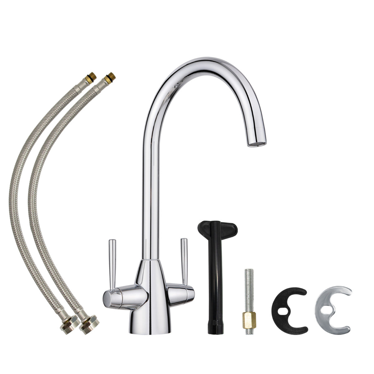 JassferryJASSFERRY New Monobloc Mixer Taps Double Lever Kitchen Sink Polished ChromeTaps