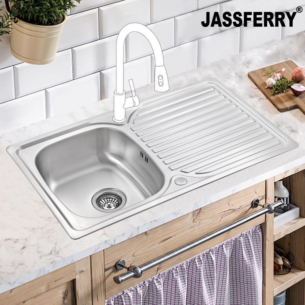 JassferryJASSFERRY Stainless Steel Kitchen Sink Inset Single 1 Bowl Reversible DrainerKitchen Sinks