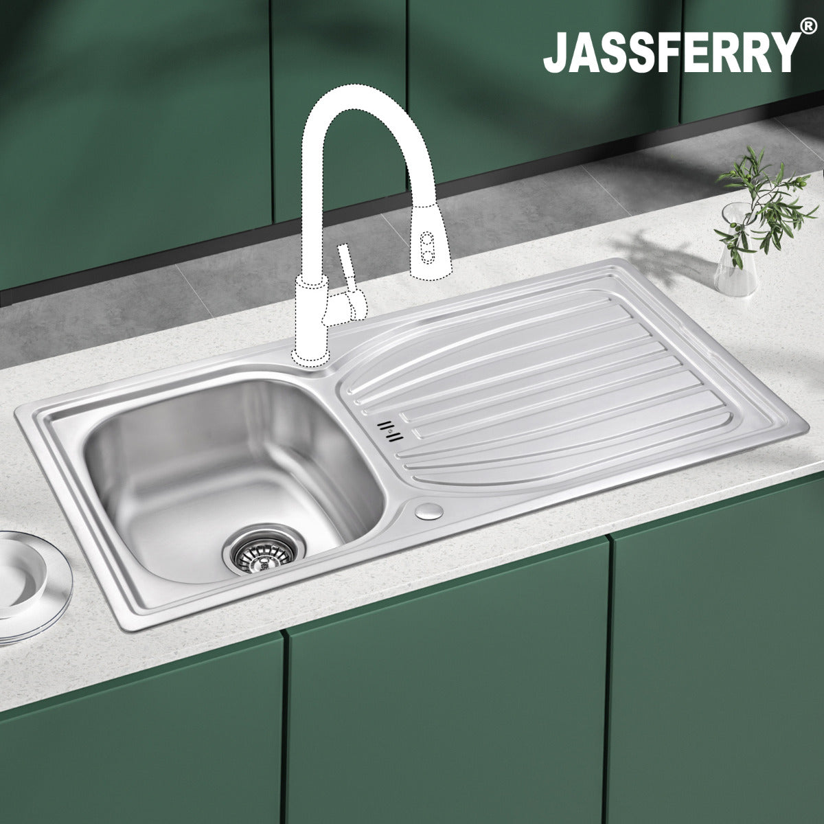 JassferryJASSFERRY Stainless Steel Kitchen Sink Reversible Drainer Deck Overflow HoleKitchen Sinks