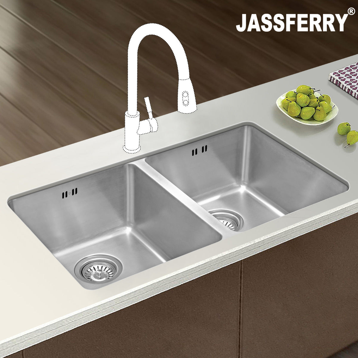 JassferryJASSFERRY Undermount Stainless Steel Kitchen Sink Double Square Bowl - 982Kitchen Sinks