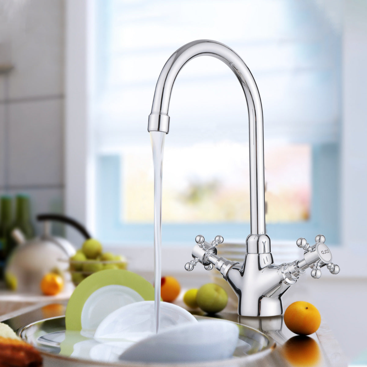 JassferryJASSFERRY Kitchen Tap Two Cross Handles Swivel Spout Sink Mixer Tap ChromeKitchen taps
